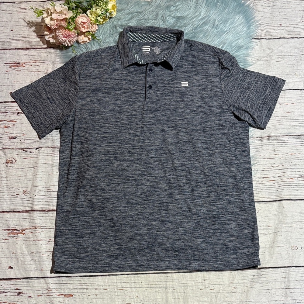 Three Sixty Six Heather Blue Grey Golf Polo Shirt sz XL
